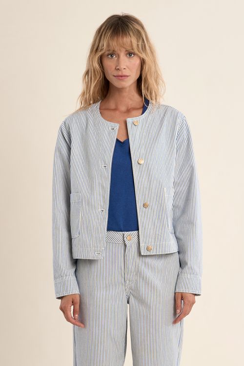 Chaqueta de mujer de manga larga, estampado rayas.