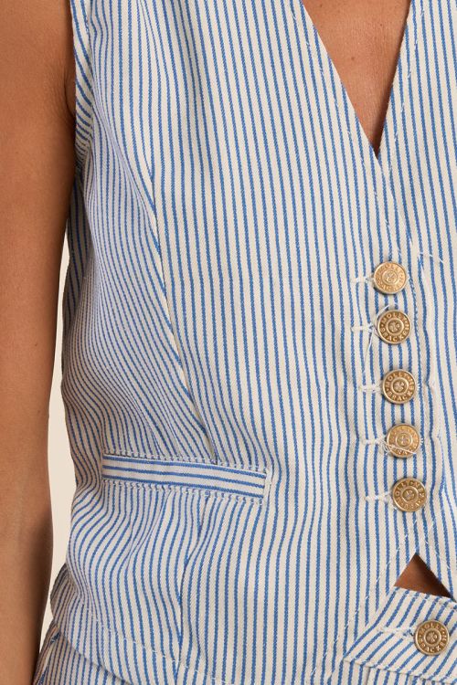 Chaleco de mujer corto, con estampado rayas.