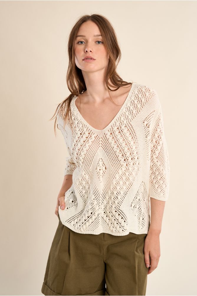 Jersey de mujer de manga larga, tejido bordado.