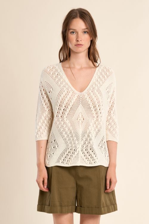 Short-sleeved crochet knit