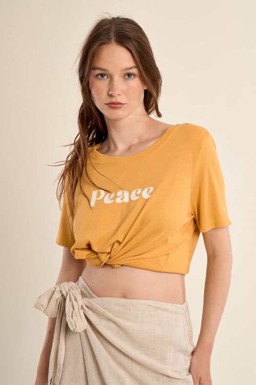 Camiseta de mujer de manga corta, estampado de texto.