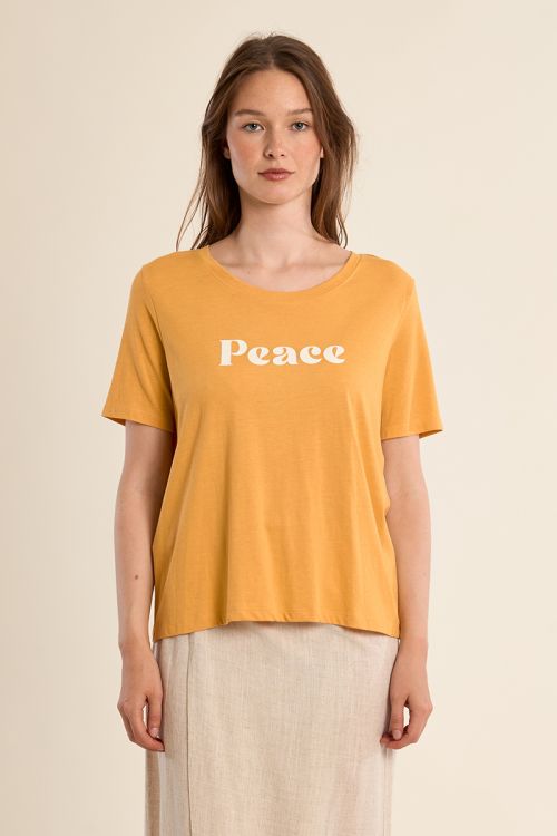 Camiseta de mujer de manga corta, estampado de texto.