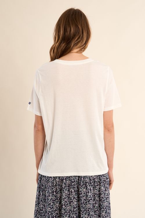 Camiseta de mujer de manga corta, estampado de texto.