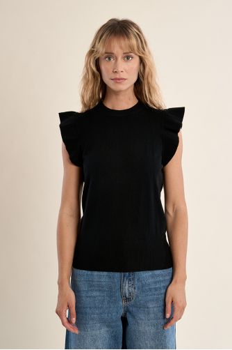 Short-sleeved sweater, ruffled