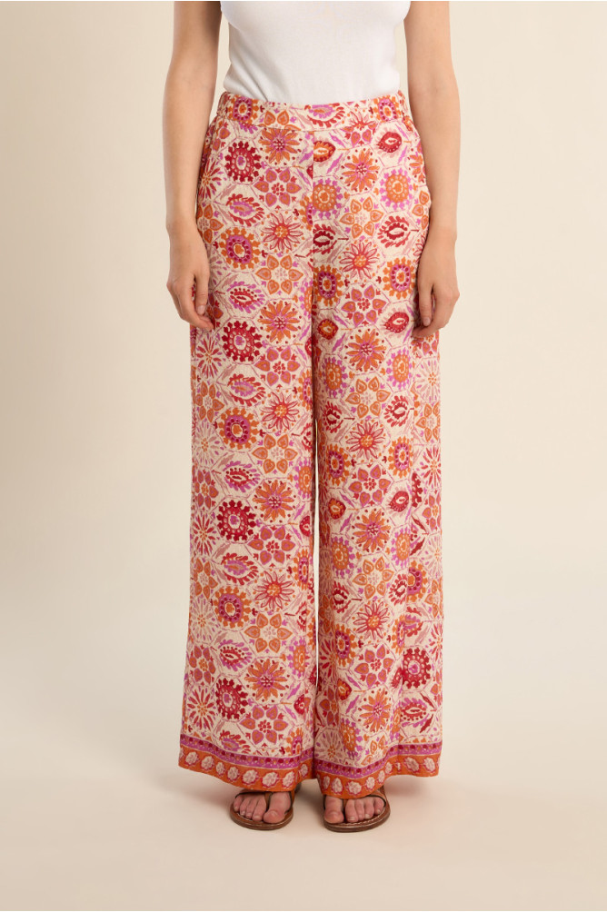 Pantalón de mujer largo, estampado étnico.