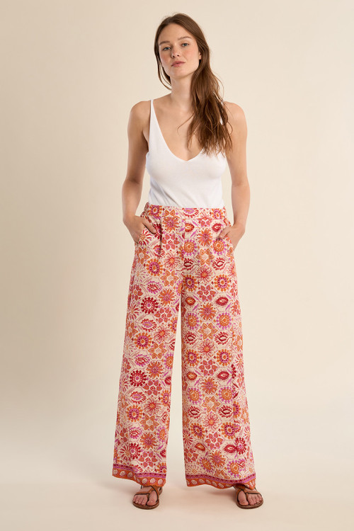 Pantalón de mujer largo, estampado étnico.