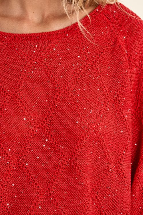 Openwork knit sweater, sprinkled with rhinestones