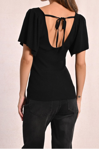 Jersey de mujer de manga corta, detalle lazada.