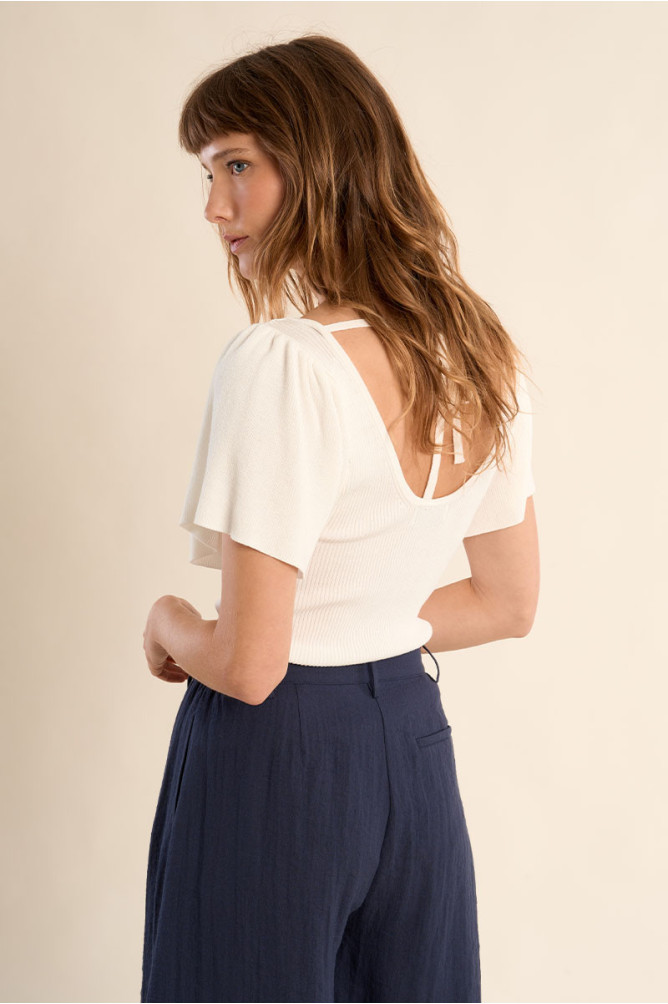 Jersey de mujer de manga corta, detalle lazada.