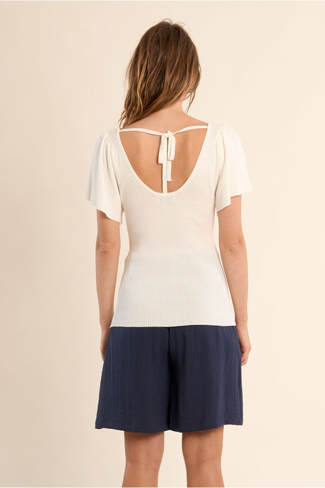 Jersey de mujer de manga corta, detalle lazada.