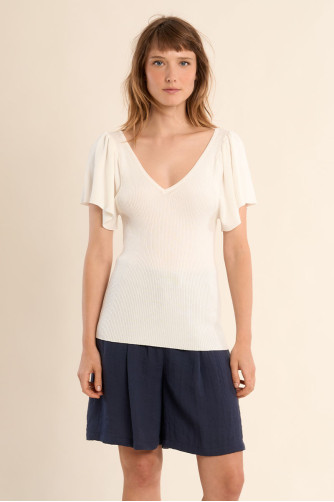 Jersey de mujer de manga corta, detalle lazada.