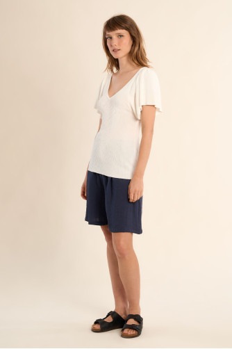 Jersey de mujer de manga corta, detalle lazada.