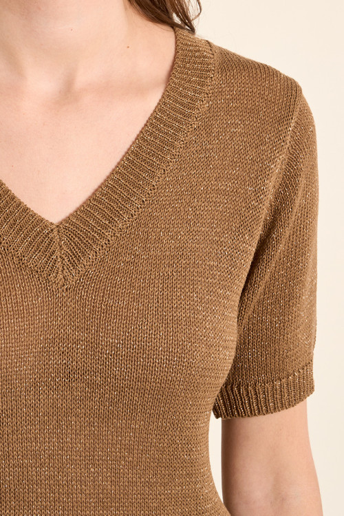 Jersey de mujer de manga corta, escote en V.