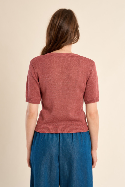 Jersey de mujer de manga corta, escote en V.