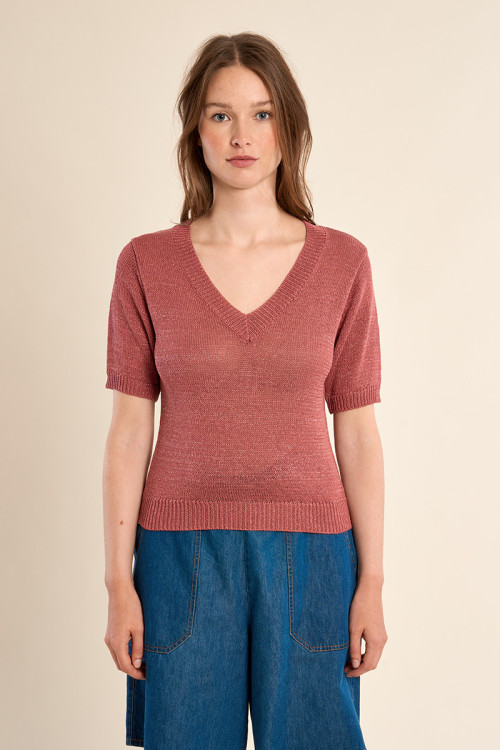 Jersey de mujer de manga corta, escote en V.