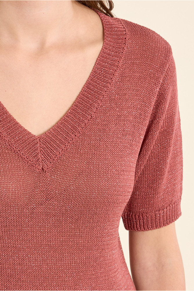 Jersey de mujer de manga corta, escote en V.