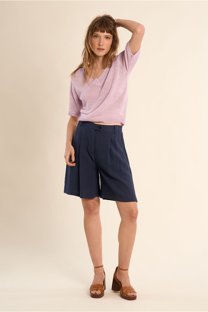 Short-sleeved knitted sweater