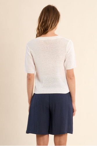 Jersey de mujer de manga corta, escote en V.