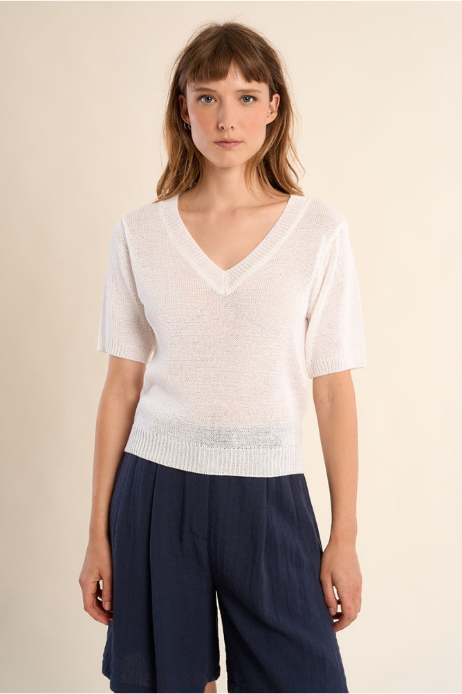 Jersey de mujer de manga corta, escote en V.