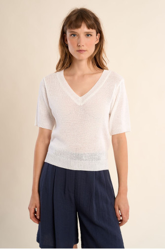 Jersey de mujer de manga corta, escote en V.