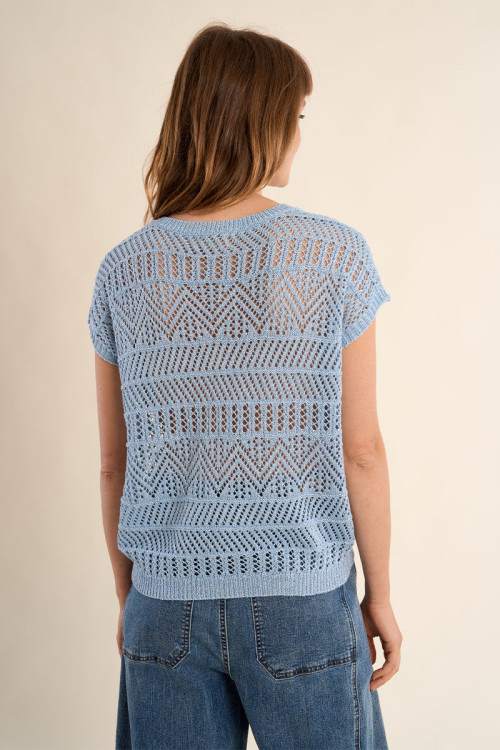 Jersey de mujer de manga corta, en punto calado.