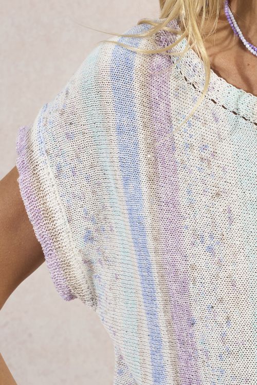 Jersey de mujer de manga corta, estampado rayas.