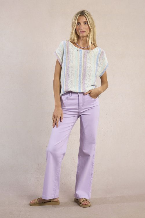 Jersey de mujer de manga corta, estampado rayas.