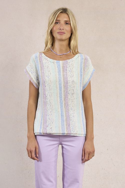 Jersey de mujer de manga corta, estampado rayas.