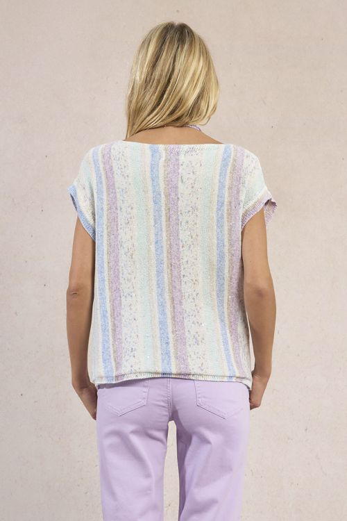 Jersey de mujer de manga corta, estampado rayas.