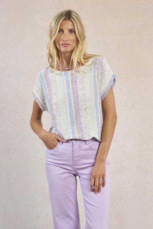 Jersey de mujer de manga corta, estampado rayas.