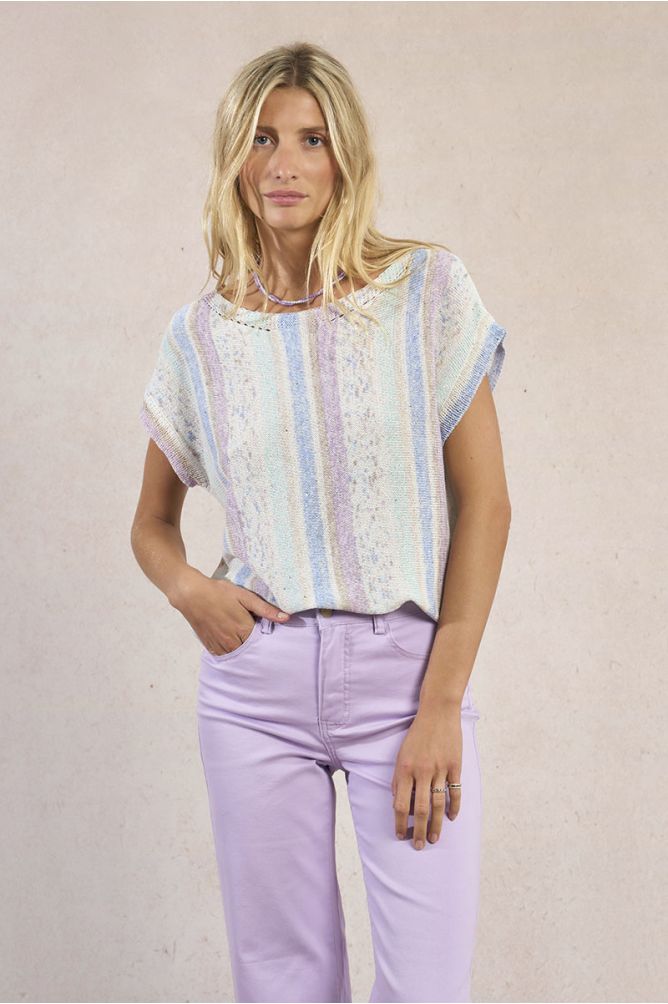 Multicoloured striped knitted T-shirt