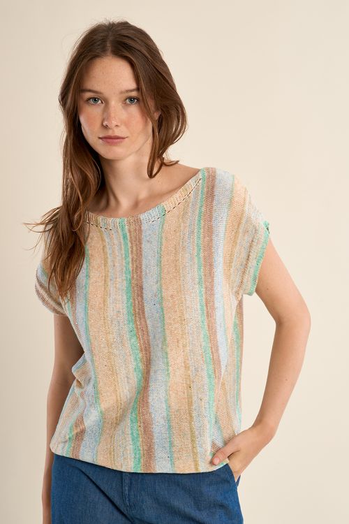 T-shirt en maille, rayé multicolore