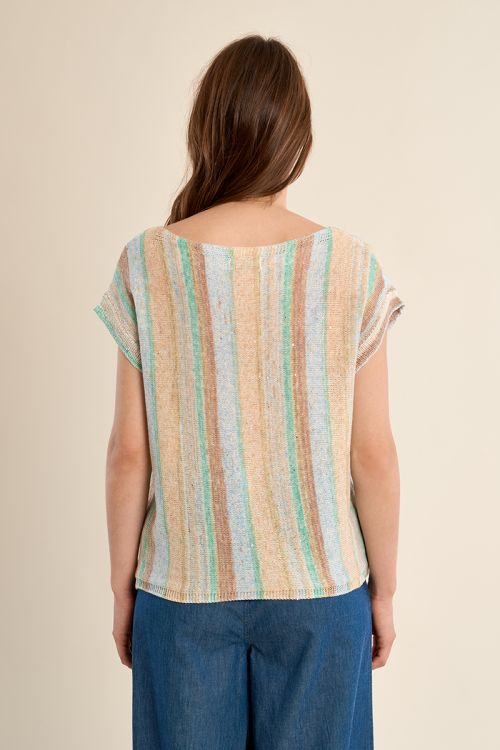 Jersey de mujer de manga corta, estampado rayas.