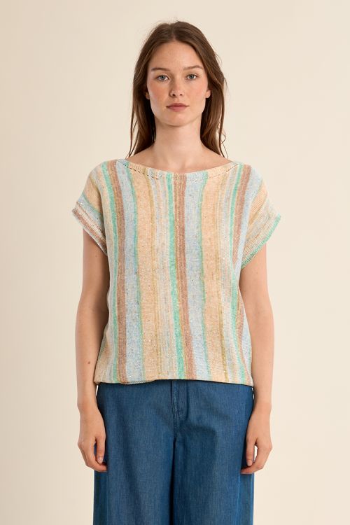 Multicoloured striped knitted T-shirt