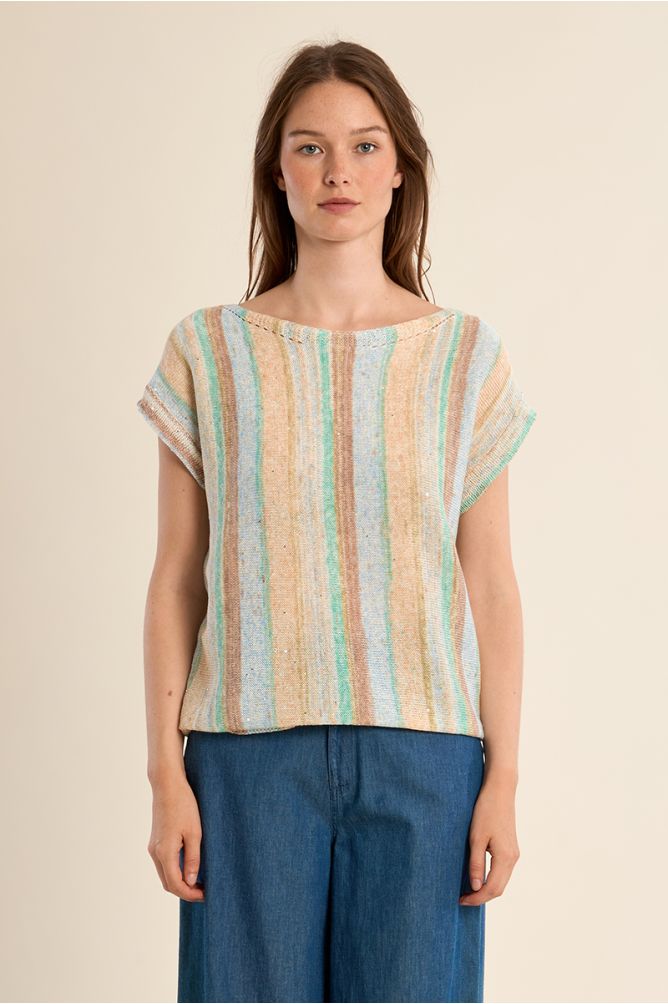 Multicoloured striped knitted T-shirt