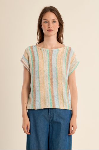 Multicoloured striped knitted T-shirt