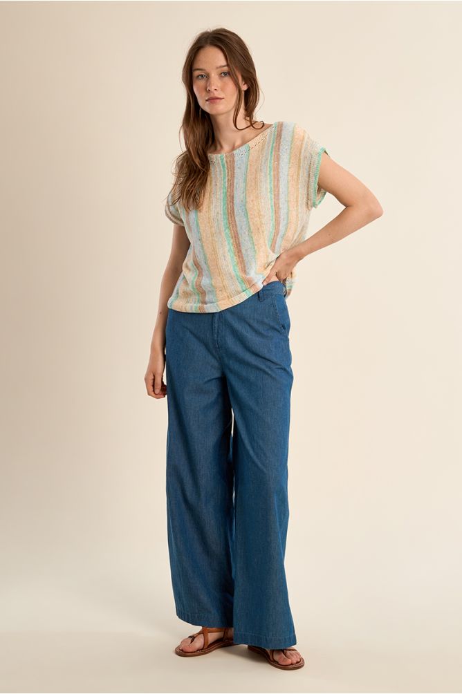 Multicoloured striped knitted T-shirt