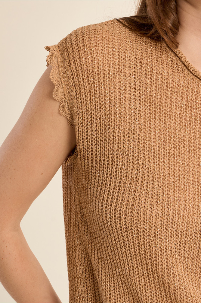 Jersey de mujer de manga corta, detalle encaje.