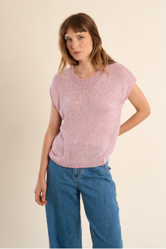 Jersey de mujer de manga corta, en punto mezclado.