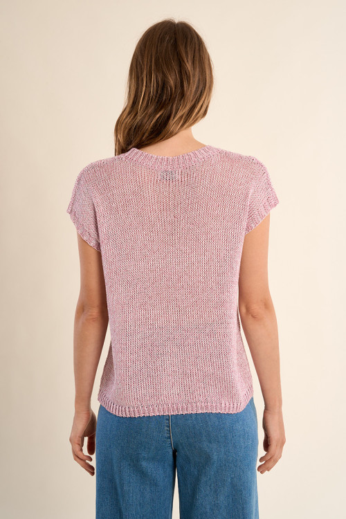 Jersey de mujer de manga corta, en punto mezclado.