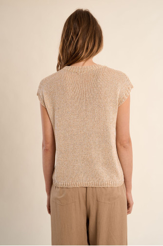 Jersey de mujer de manga corta, en punto mezclado.