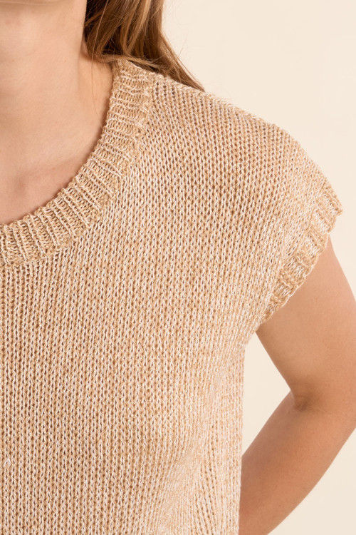 Jersey de mujer de manga corta, en punto mezclado.