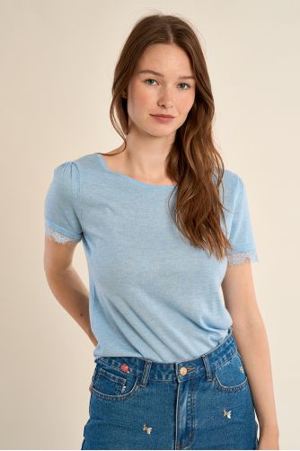 Jersey T-shirt, lace sleeves