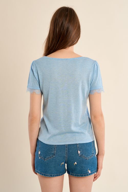 Jersey T-shirt, lace sleeves