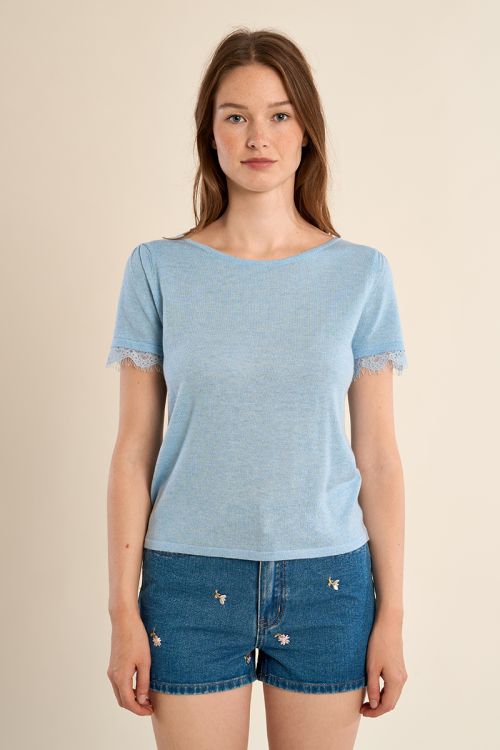 T-shirt en jersey, manches en dentelle