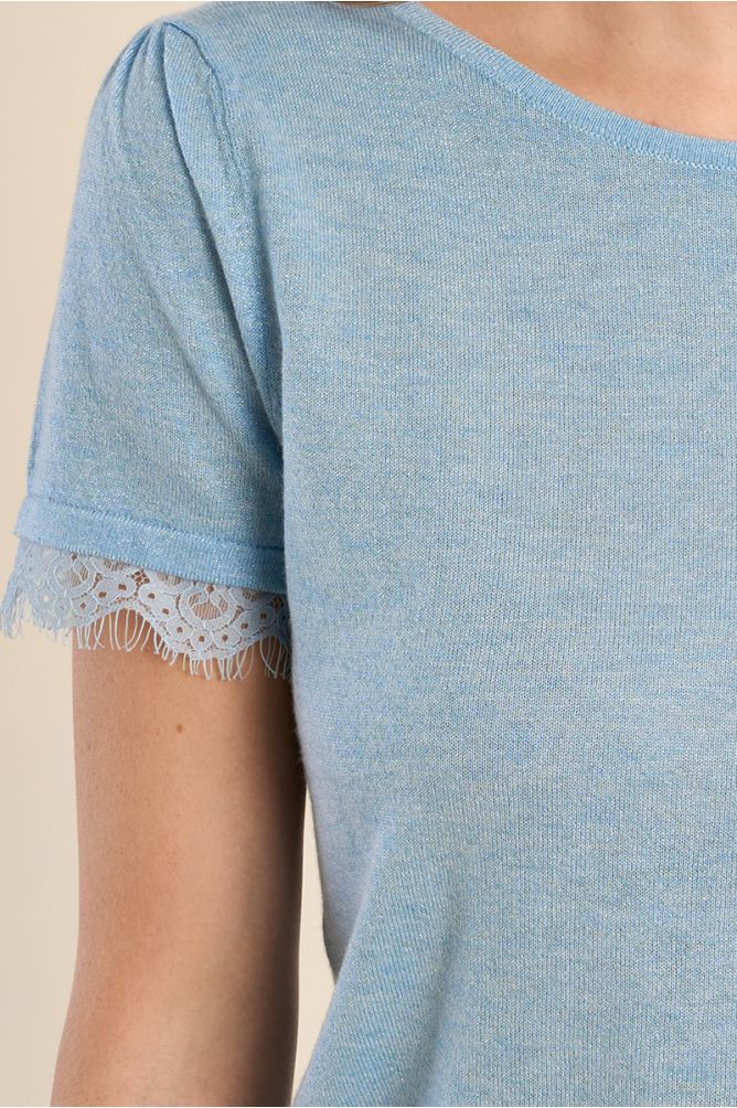 Jersey de mujer de manga corta, detalle encaje.