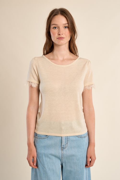 T-shirt en jersey, manches en dentelle