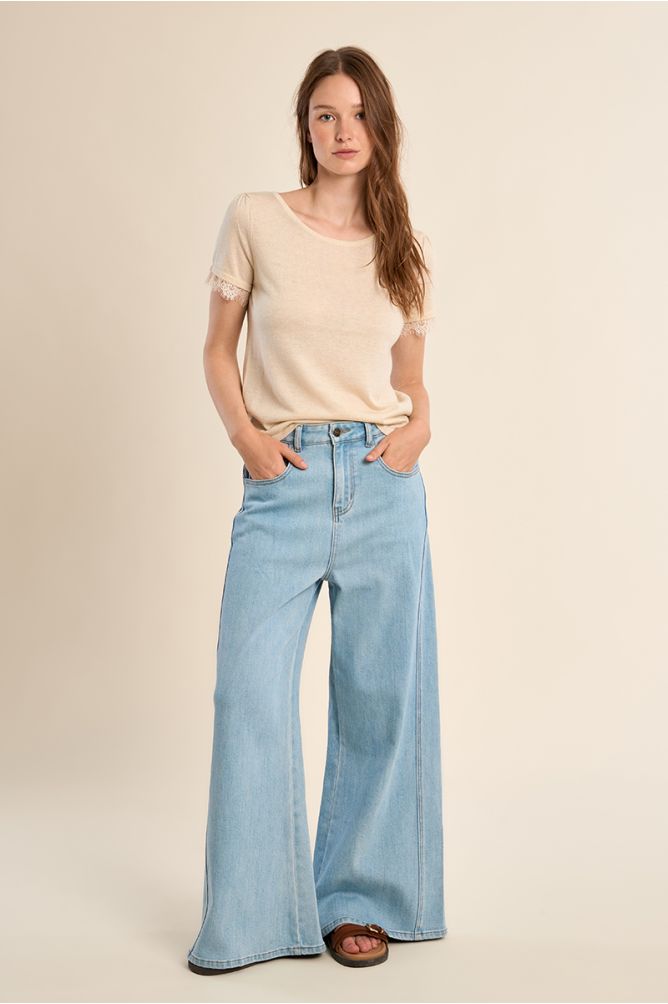 Jersey T-shirt, lace sleeves