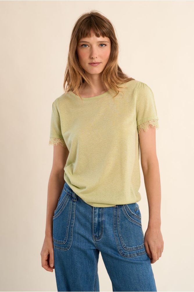 Jersey T-shirt, lace sleeves