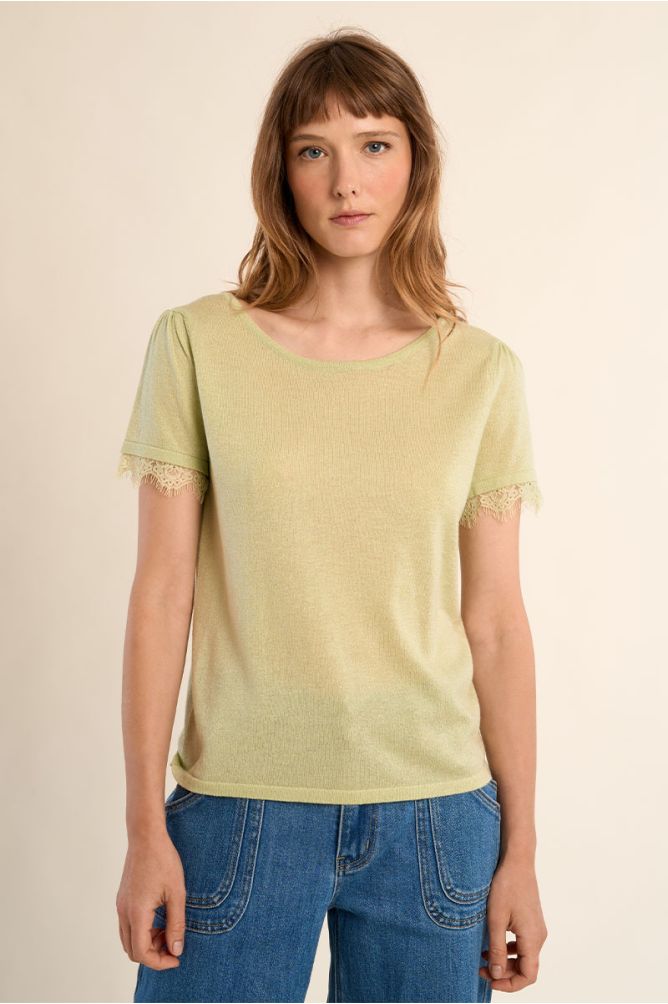 Jersey T-shirt, lace sleeves